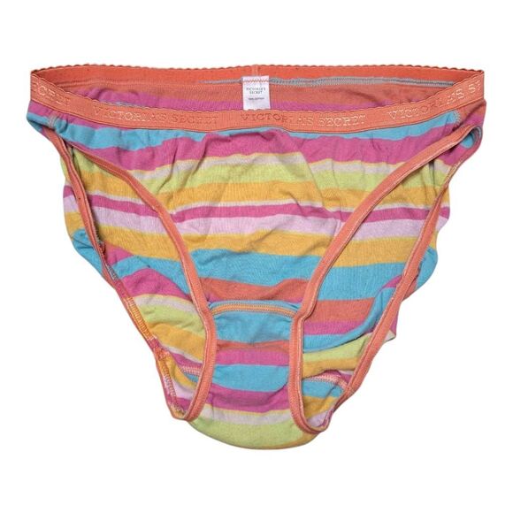 Victoria's Secret Vintage Y2K Cotton Hi Cut Brief Striped Hi Leg Brief size Larg - Picture 1 of 6